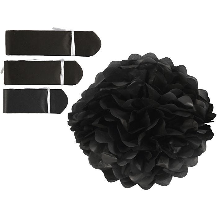 Pompomit, halk. 20+24+30 cm, 16 g, musta, 3 kpl/ 1 pkt