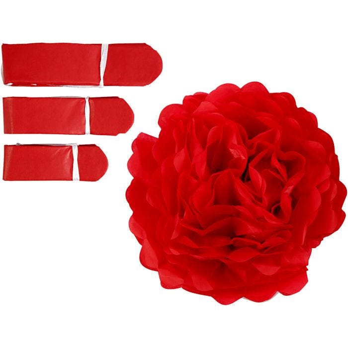 Pompomit, halk. 20+24+30 cm, 16 g, punainen, 3 kpl/ 1 pkt