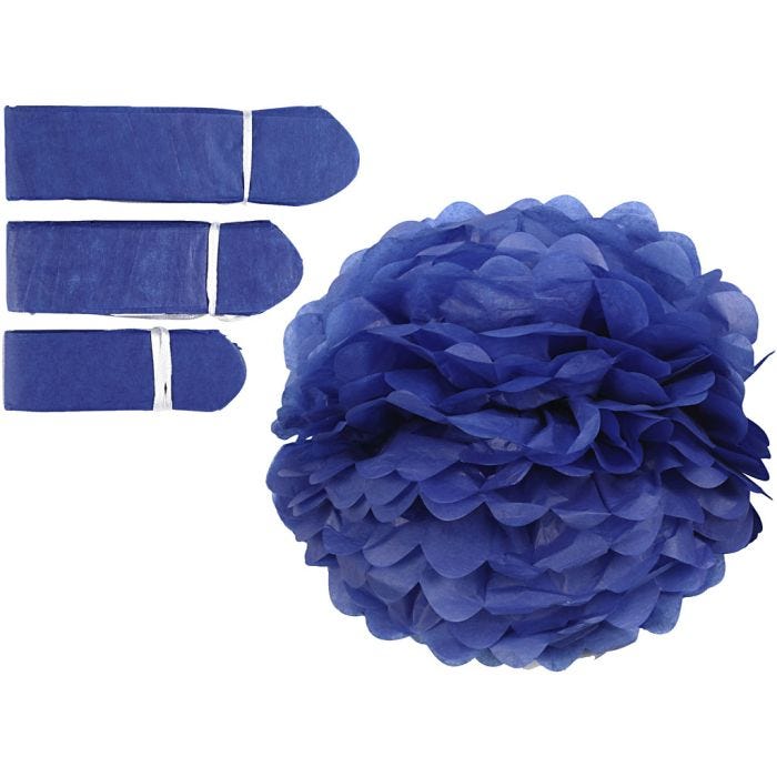 Pompomit, halk. 20+24+30 cm, 16 g, tummansininen, 3 kpl/ 1 pkt