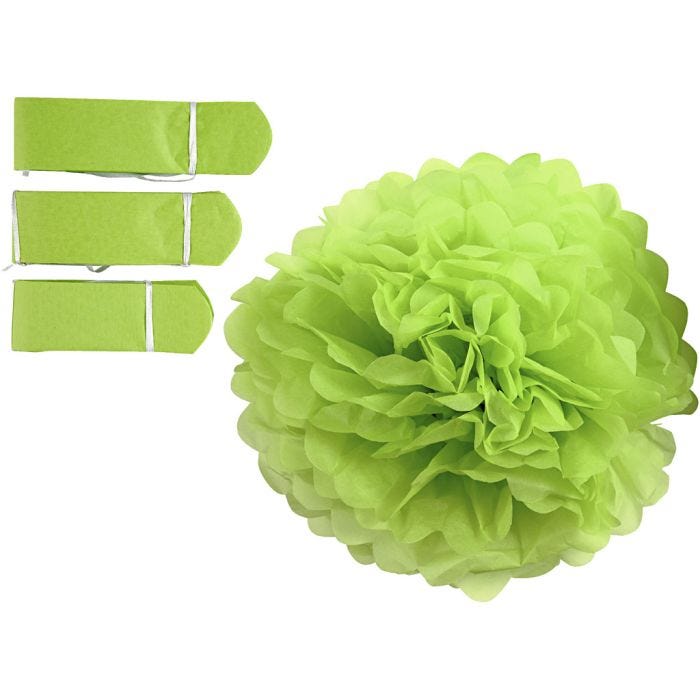 Pompomit, halk. 20+24+30 cm, 16 g, lime vihreä, 3 kpl/ 1 pkt