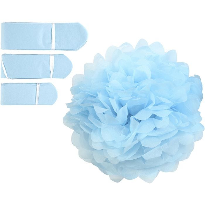 Pompomit, halk. 20+24+30 cm, 16 g, vaaleansininen, 3 kpl/ 1 pkt