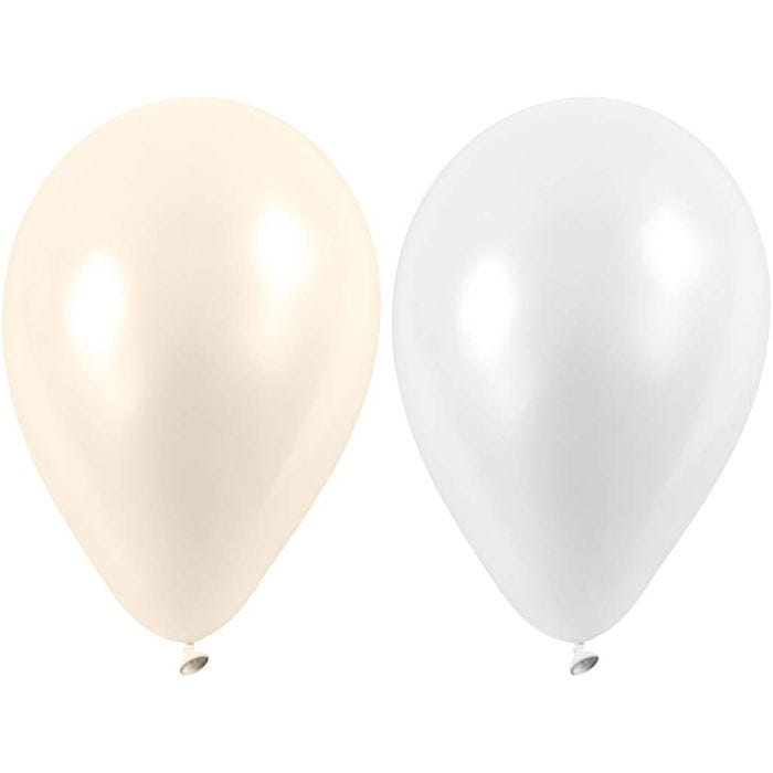Ilmapallot, pyöreät, halk. 23 cm, valkoinen, helmiäinen, 10 kpl/ 1 pkt