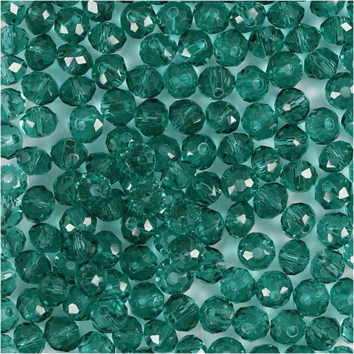 Fasettihiotut Lasihelmet, halk. 4 mm, aukon koko 1 mm, vihreä, 45 kpl/ 1 pkt