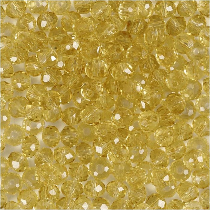 Fasettihiotut Lasihelmet, halk. 4 mm, aukon koko 1 mm, keltainen, 45 kpl/ 1 pkt