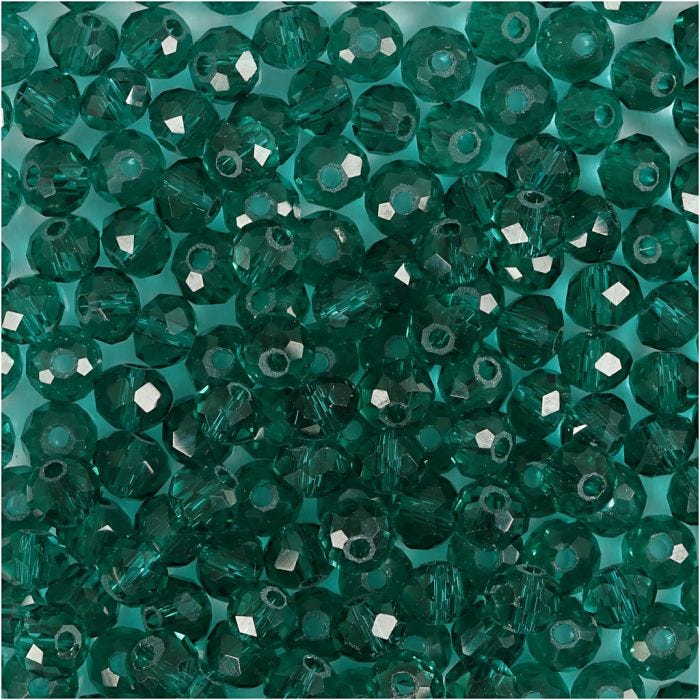Fasettihiotut Lasihelmet, koko 3x4 mm, aukon koko 0,8 mm, smaragdinvihreä, 100 kpl/ 1 pkt