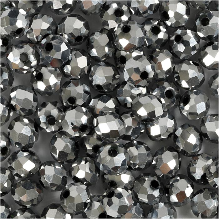 Fasettihiotut Lasihelmet, koko 5x6 mm, aukon koko 1 mm, metallic harmaa, 100 kpl/ 1 pkt