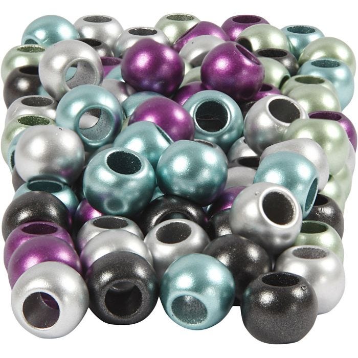 Kongo-muovihelmet, halk. 10 mm, aukon koko 4 mm, metallic-värit, 60 g, 125 ml/ 1 pkt