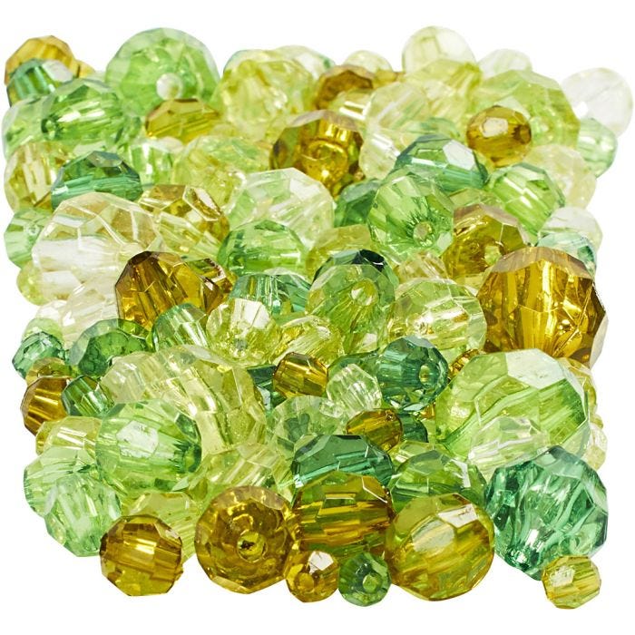 Fasettihelmet, koko 4-12 mm, aukon koko 1-2,5 mm, glitter vihreä, 250 g/ 1 pkt