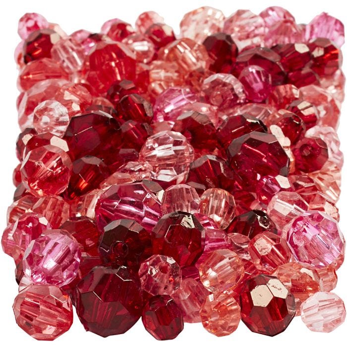Fasettihelmet, koko 4-12 mm, aukon koko 1-2,5 mm, punaiset sävyt, 250 g/ 1 pkt