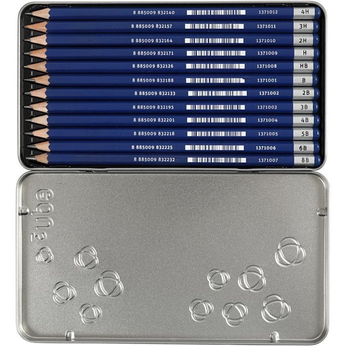 edu Piirustuskynät, B,2B,4B,5B,6B,8B,9B,HB,H,2H,3H,4H, 12 kpl/ 1 pkt