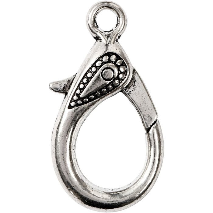 Karabiinilukko, Pit. 30 mm, aukon koko 3 mm, antiikkihopean väris, 4 kpl/ 1 pkt