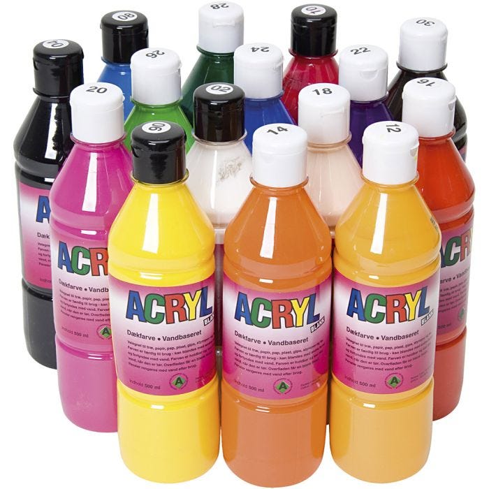 Akryylimaali, värilajitelma, 15x500 ml/ 1 pkt