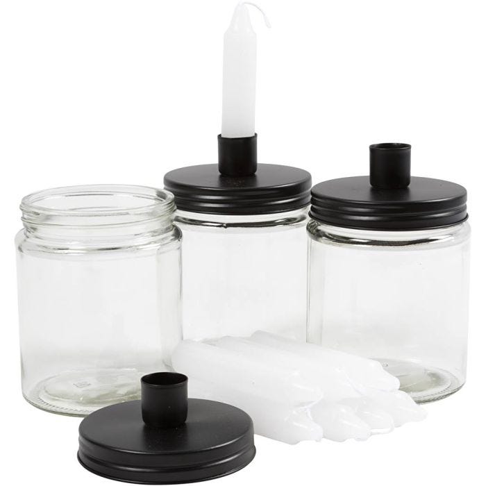 Purkki kynttilänjalalla, Kork. 15 cm, halk. 9.5 cm, koko 15 cm, 6 set/ 1 pkt