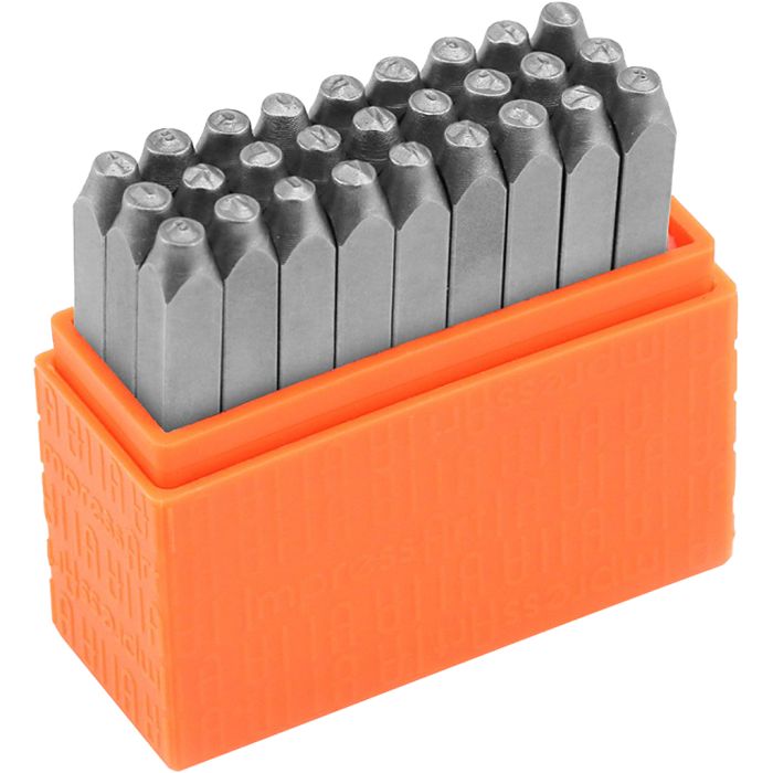 Pakotusleimasin (punsseli), isot kirjaimet, koko 3 mm, Fontti: Sans Serif , 27 kpl/ 1 set