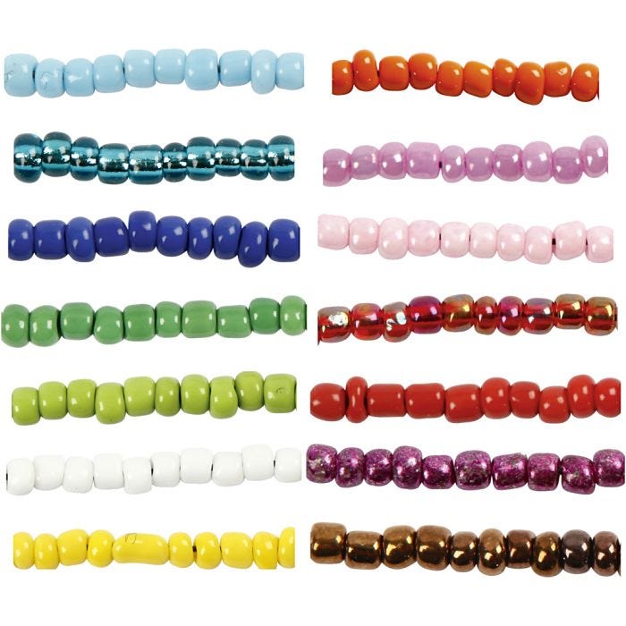 Rocaille-siemenhelmet, halk. 3 mm, koko 8/0, aukon koko 0,6-1,0 mm, värilajitelma, 14x25 g/ 1 pkt