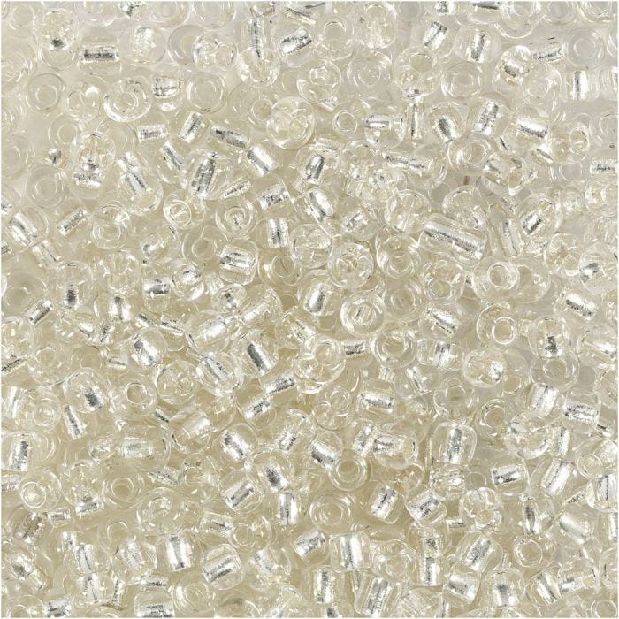 Rocaille-siemenhelmet, halk. 3 mm, koko 8/0, aukon koko 0,6-1,0 mm, hopea, 25 g/ 1 pkt