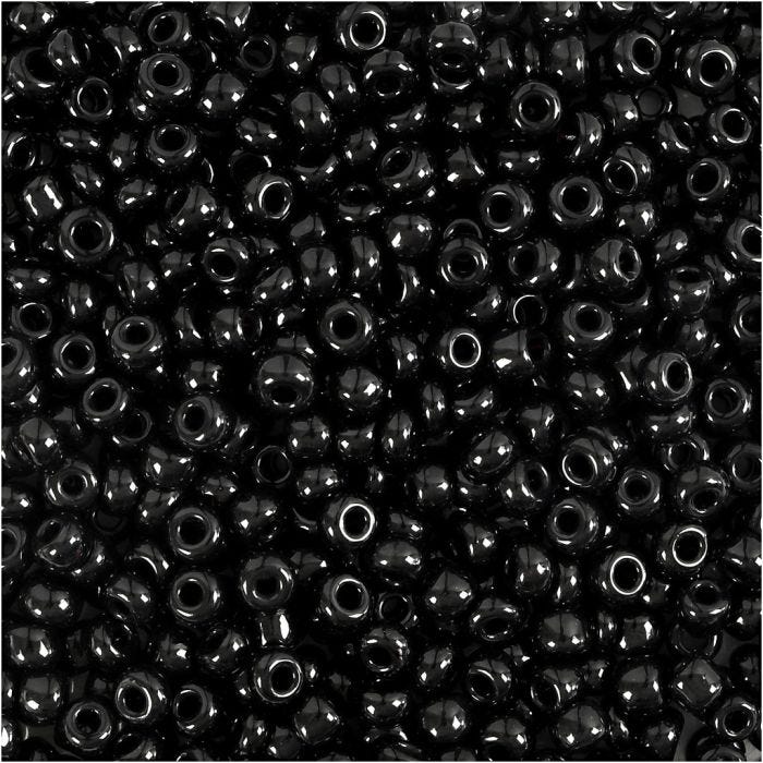 Rocaille-siemenhelmet, halk. 3 mm, koko 8/0, aukon koko 0,6-1,0 mm, musta, 25 g/ 1 pkt