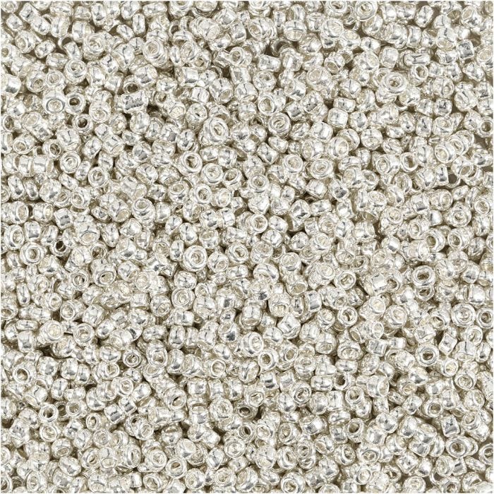 Rocaille-siemenhelmet, 1,7 mm, 15/0, 0,5-0,8 mm, metallinhopea, 25g/ 1 pkt
