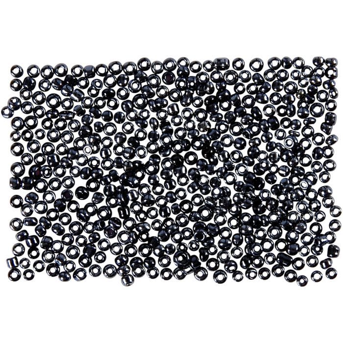 Rocaille-siemenhelmet, halk. 1,7 mm, koko 15/0, aukon koko 0,5-0,8 mm, tummanharmaa, 500 g/ 1 pss