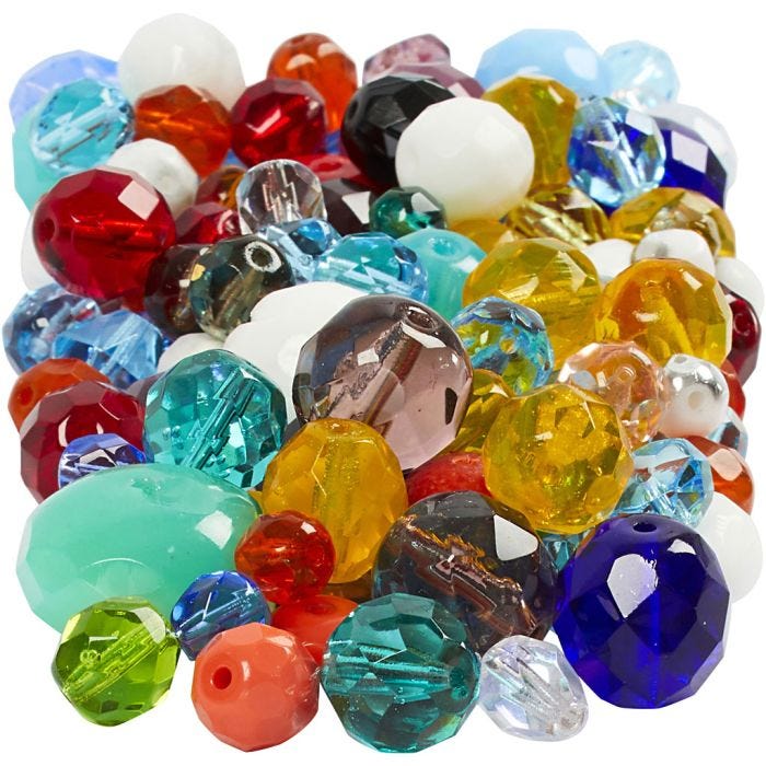 Lasihelmet, koko 3-15 mm, aukon koko 0,5-1,5 mm, värilajitelma, 400 g/ 1 pkt
