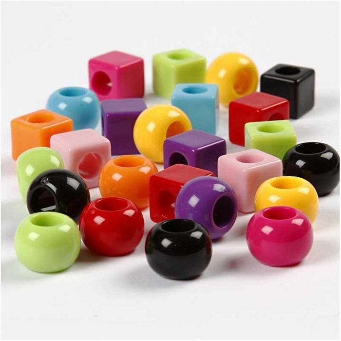 Muovihelmet, koko 11 mm, aukon koko 7 mm, värilajitelma, 75 g, 150ml/ 1 pkt