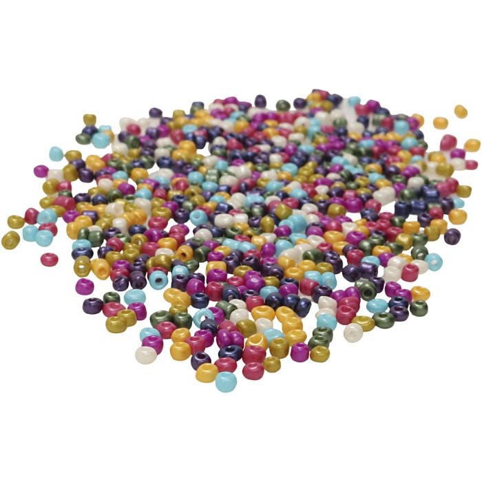 Rocaille-siemenhelmet, koko 3 mm, aukon koko 0,6 mm, helmiäisvärit, 1000 g/ 1 pss