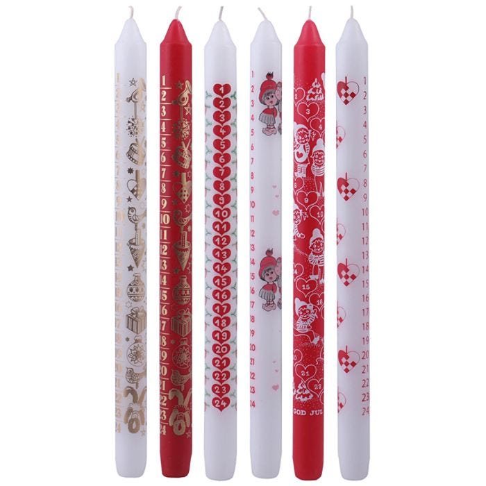 Adventtikynttilät, Kork. 30 cm, halk. 22 mm, punainen, valkoinen, 24 kpl/ 1 pkt