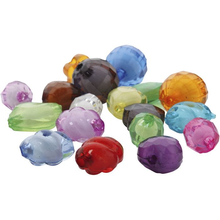 Akryylihelmet, koko 8-20 mm, aukon koko 2-3 mm, värilajitelma, 1000 g/ 1 pkt