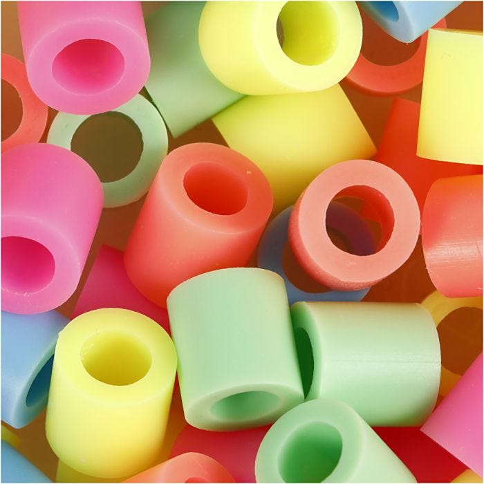 Putkihelmet, koko 10x10 mm, aukon koko 5,5 mm, JUMBO, pastellivärit, 1000 laj/ 1 pkt