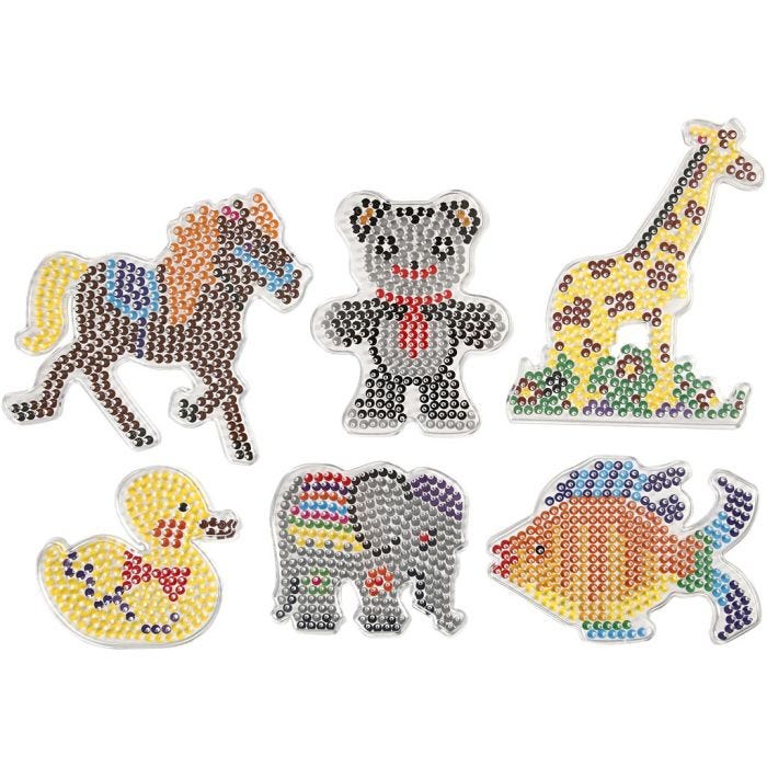 Putkihelmialusta, ankka, elefantti, kirahvi, karhu, hevonen ja kala, koko 10x11-13x16,5 cm, medium, 6 kpl/ 1 pkt