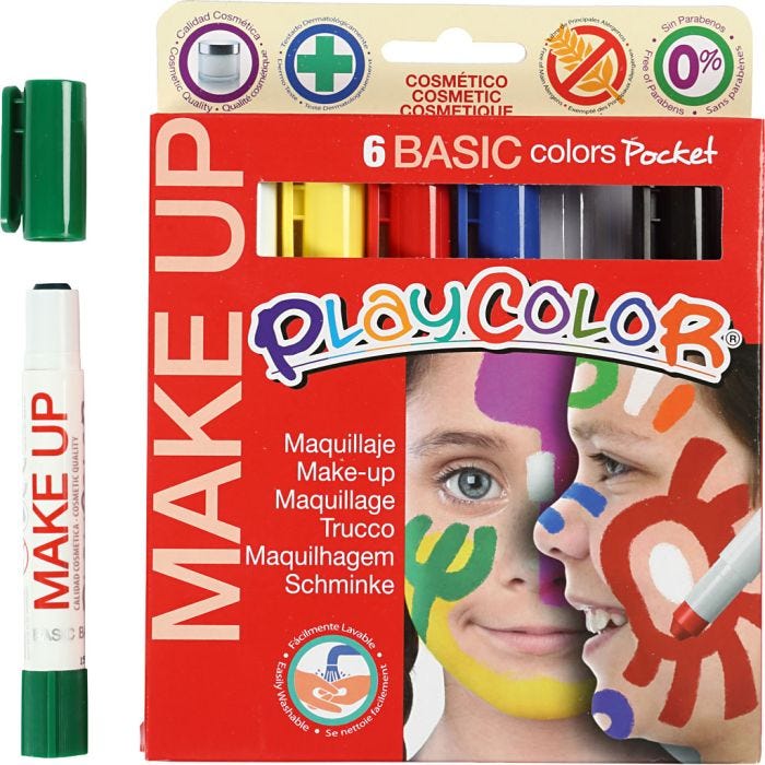 Playcolor-kasvovärikynät, värilajitelma, 6x5 g/ 1 pkt