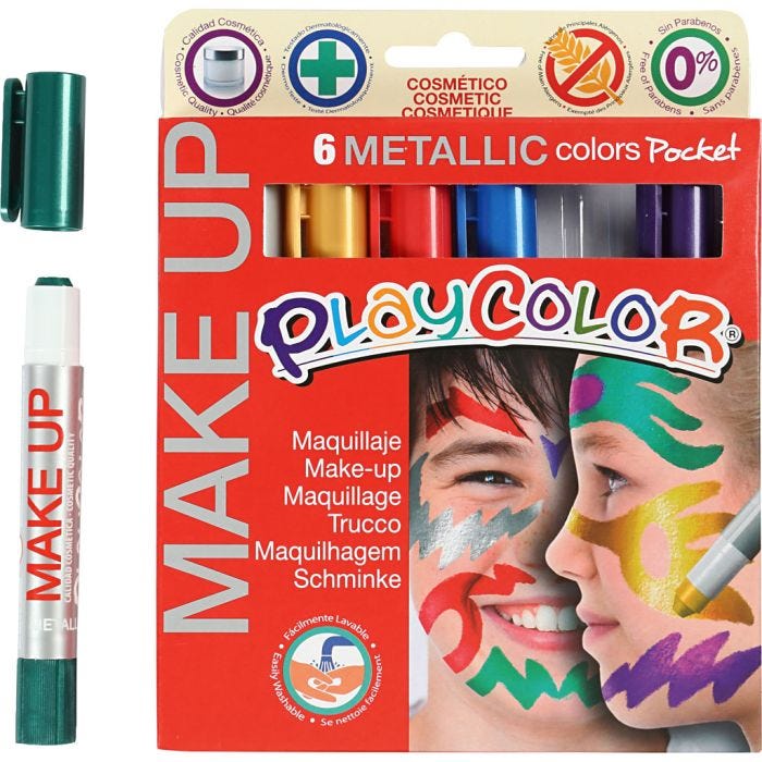 Playcolor-kasvovärikynät, metallinen, värilajitelma, 6x5 g/ 1 pkt