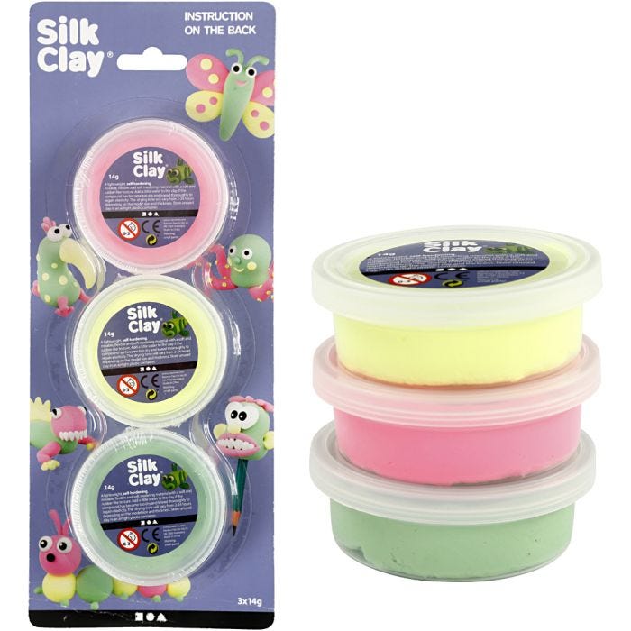 Silk Clay®, vaaleanvihreä, neonpinkki, neonkeltainen, 3x14 g/ 1 pkt
