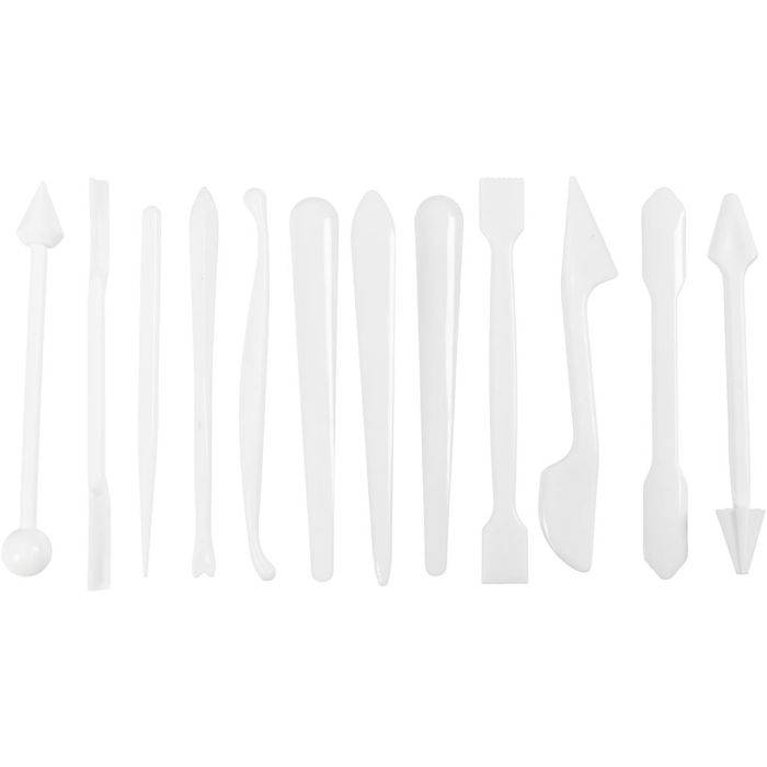 Muovailutyökalut, koko 12,7-14,3 cm, valkoinen, 12 kpl/ 1 pkt