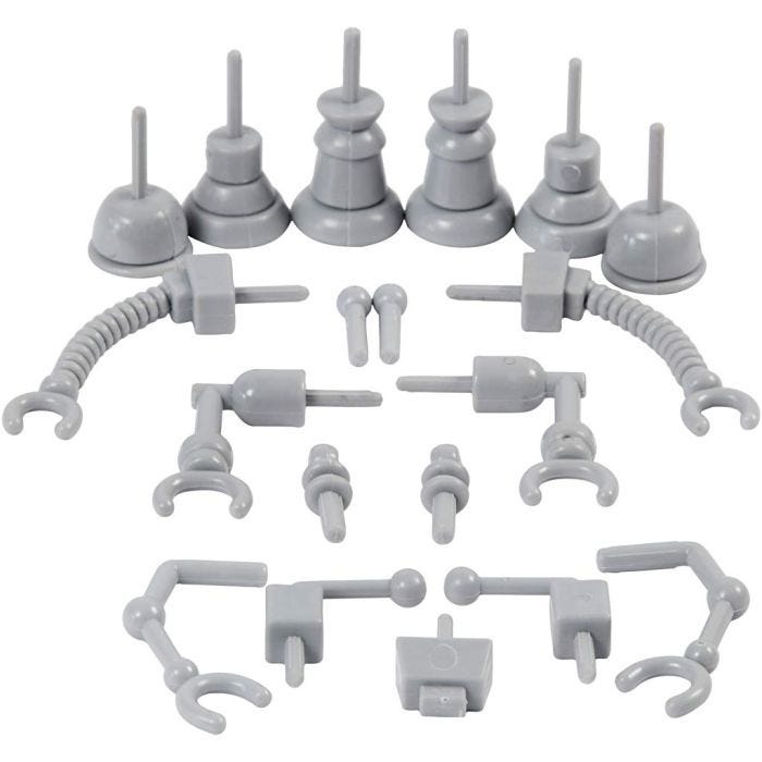 Robotin osat, koko 0,5-6 cm, harmaa, 19 kpl/ 1 pkt