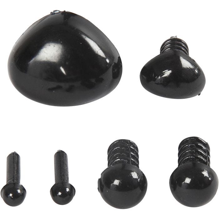 Silmät ja kuono mallinnukseen, halk. 3+6 mm, koko 8x6+14x11 mm, musta, 20 set/ 1 pkt