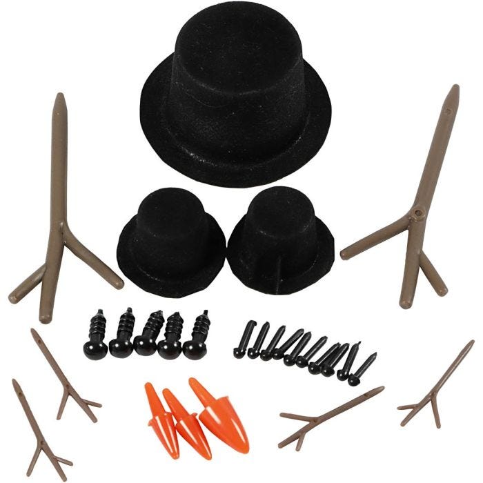 Hatut, nenät ja oksat, koko 2,3-7 cm, 3 set/ 1 pkt