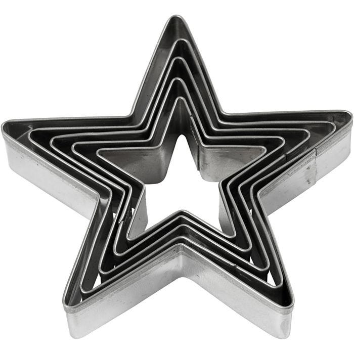 Metallimuotit, tähti, koko 8 cm, 5 kpl/ 1 pkt