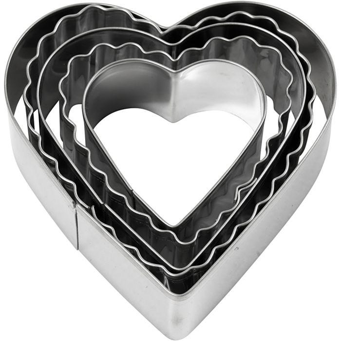 Metallimuotit, sydän, koko 8 cm, 5 kpl/ 1 pkt