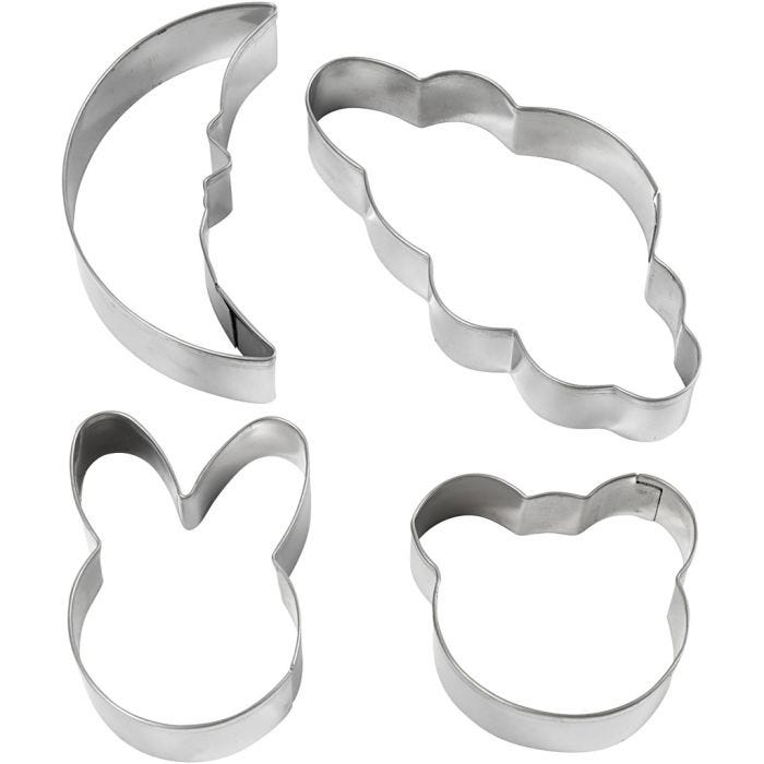 Metallimuotit, pilvi, jänis, karhu, leppäkerttu, Kork. 10 cm, 4 kpl/ 1 pkt