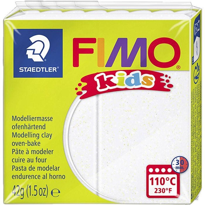 FIMO® Kids Clay , kimalle, valkoinen, 42g/ 1 pkt
