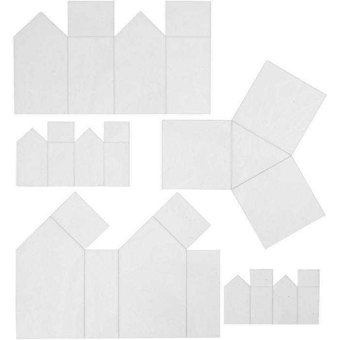 Muottiarkit, Talot ja kolmiot, Kork. 6-14,5 cm, paksuus 0,5 mm, kuulto, 5 kpl/ 1 pkt