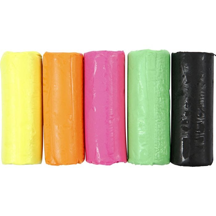 Muovailuvaha, Kork. 9,5 cm, neonvärit, 5x80 g/ 1 prk