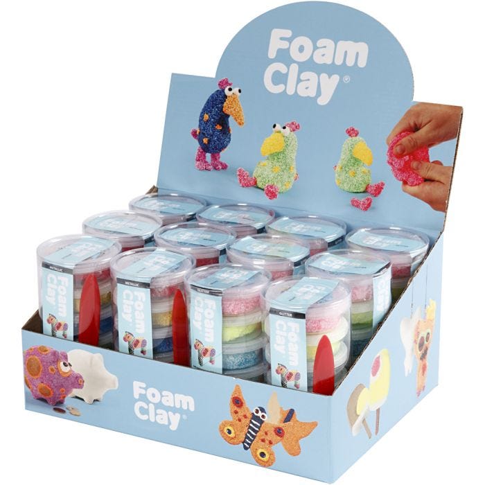 Foam Clay® Helmimassa, glitter värit, metallic-värit, 12 set/ 1 pkt
