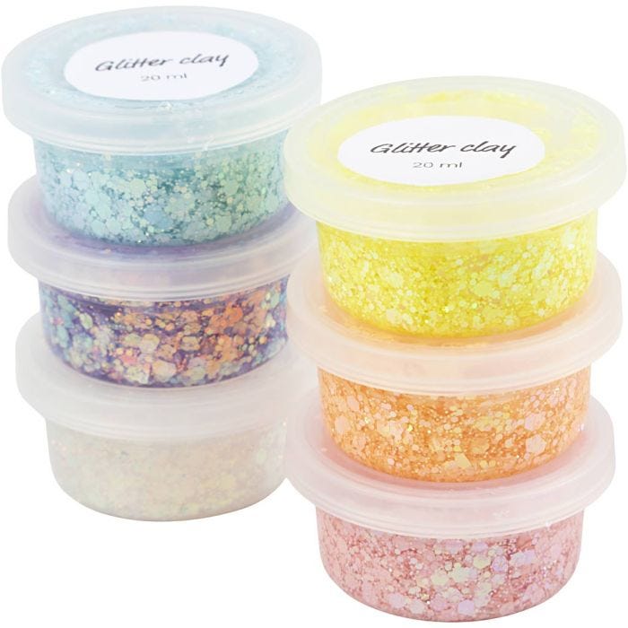 Glitter Clay -kimallemassa, pastellivärit, 6x20 ml/ 1 pkt