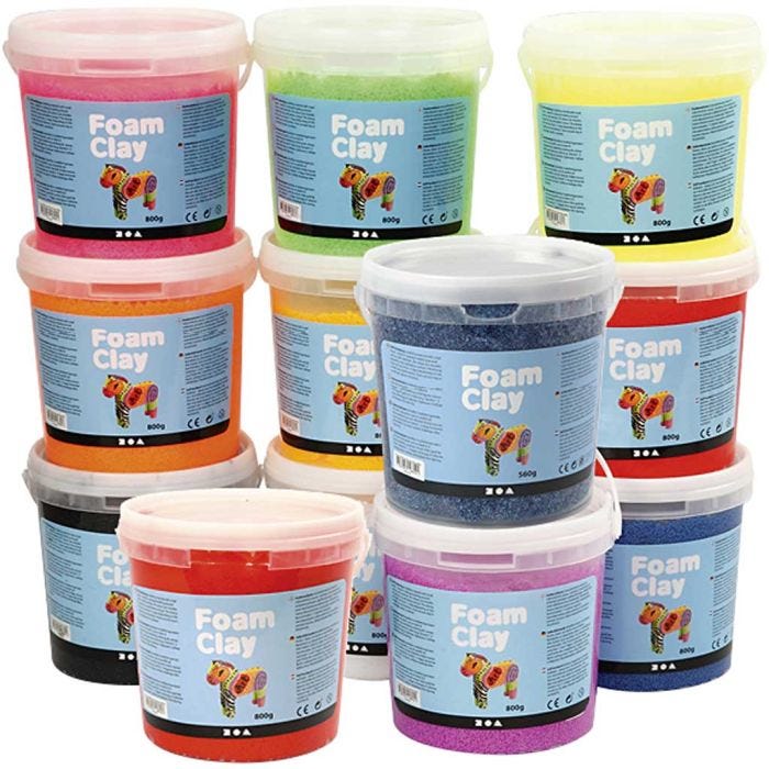 Foam Clay® Helmimassa, Lajitelman sisältö voi vaihdella , värilajitelma, 12x560 g/ 1 pkt