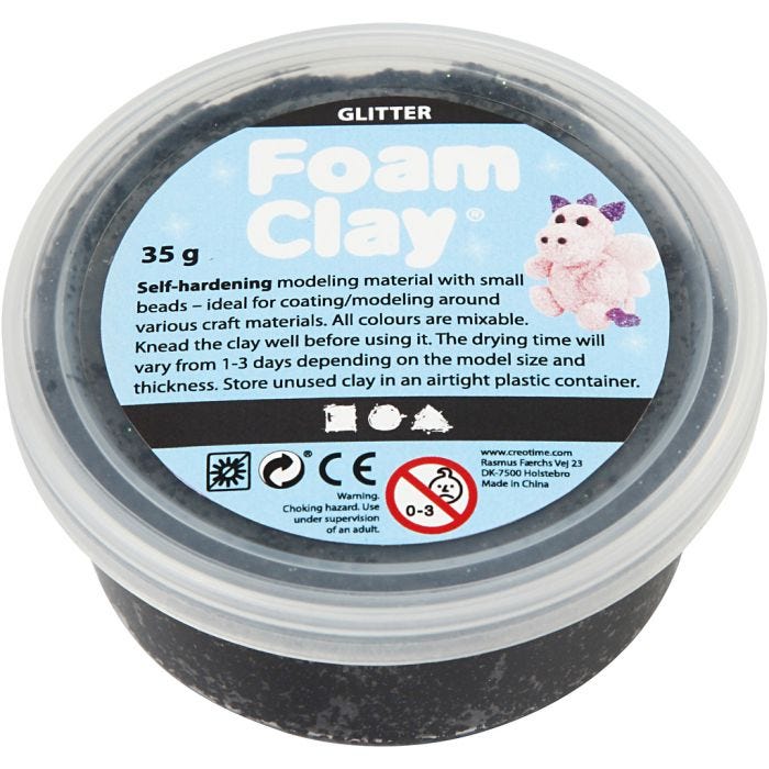 Foam Clay® Helmimassa, glitter musta, 35 g/ 1 tb