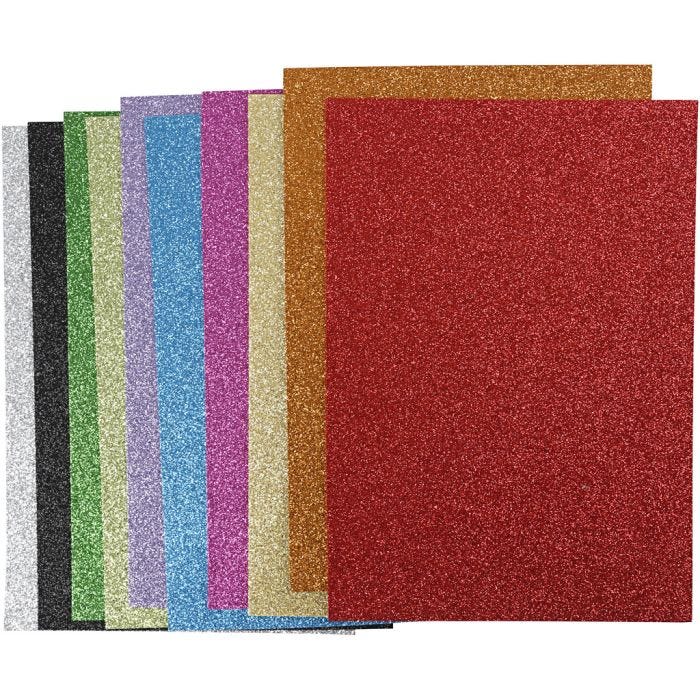 Softis, A4, arkki 210x297 mm, paksuus 2 mm, kimalle, värilajitelma, 10laj/ 1 pkt