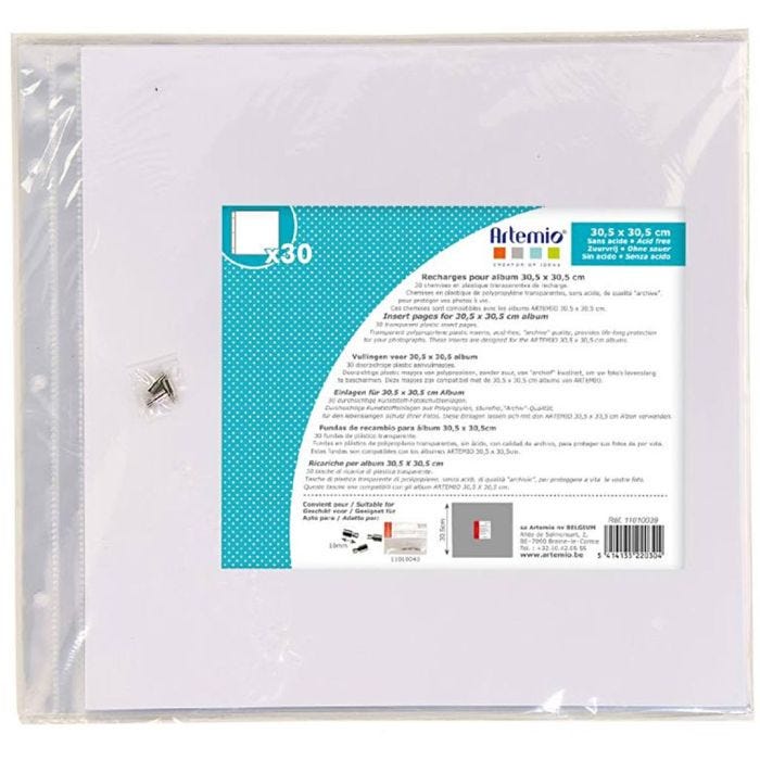 Läpinäkyvät valokuva-albumin taskut, koko 30,5x30,5 cm, 30 ark/ 1 kpl