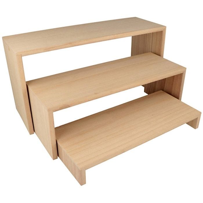Näytteillepanoteline puisilla pinottavat tasoilla, koko 29-35 cm, 3 kpl/ 1 pkt